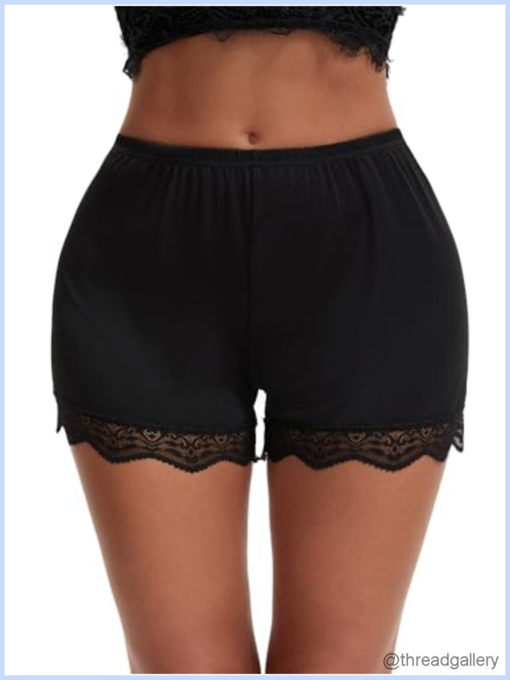 Lace Trim Ice Silk Loose Slip Shorts Under Dress Skirt Mid-Waisted